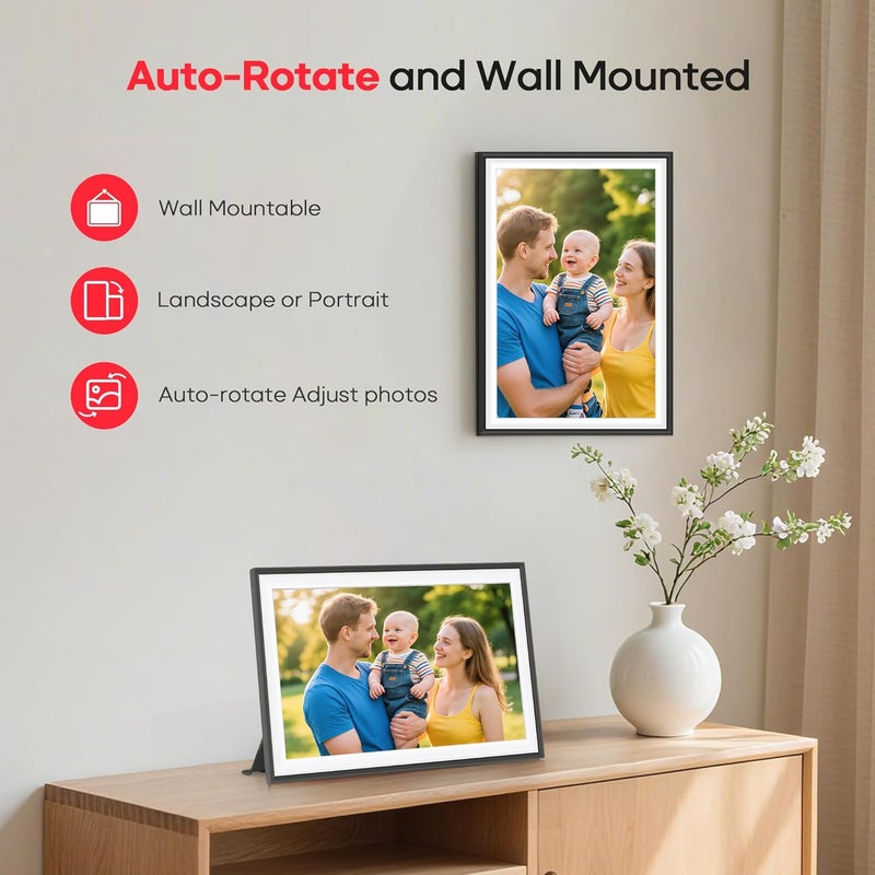 BIGASUO Frameo 10.1" WiFi Digital Picture Frame with 32GB Memory, 1280 x 800 IPS HD Touch Screen Electronic Photo Frame, Auto-Rotate, Slideshow, Wall Mountable, Share Photos/Video Remotely Anywhere - Image 4